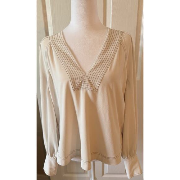 Veronica Beard Women's White Silk V-Neck Long Sleeve Osler Blouse Top Size 4 - Picture 1 of 9